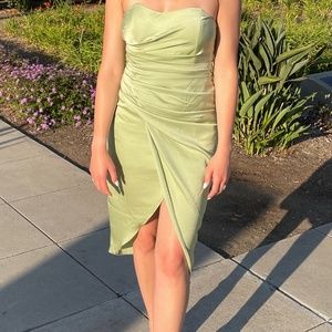 Do+Be Sweetheart Neck Strapless Wrap Satin Midi Dress Size S Green Ruched Prom